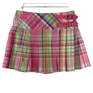 Polo Ralph Lauren Plaid Skirt Girls 8 Pink Belted Preppy Holiday Academia